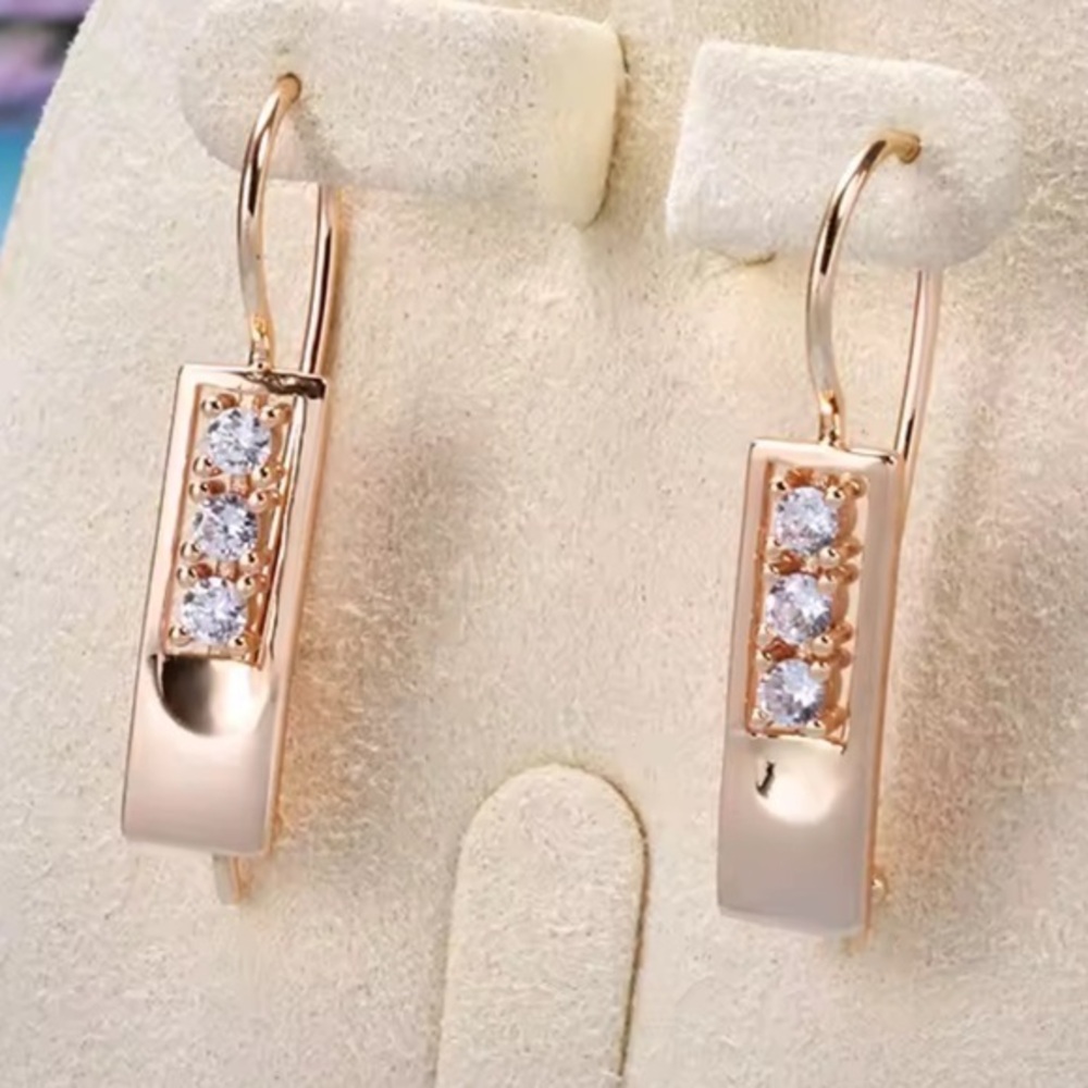 New Rose Gold and Diamond Earrings, Stamped